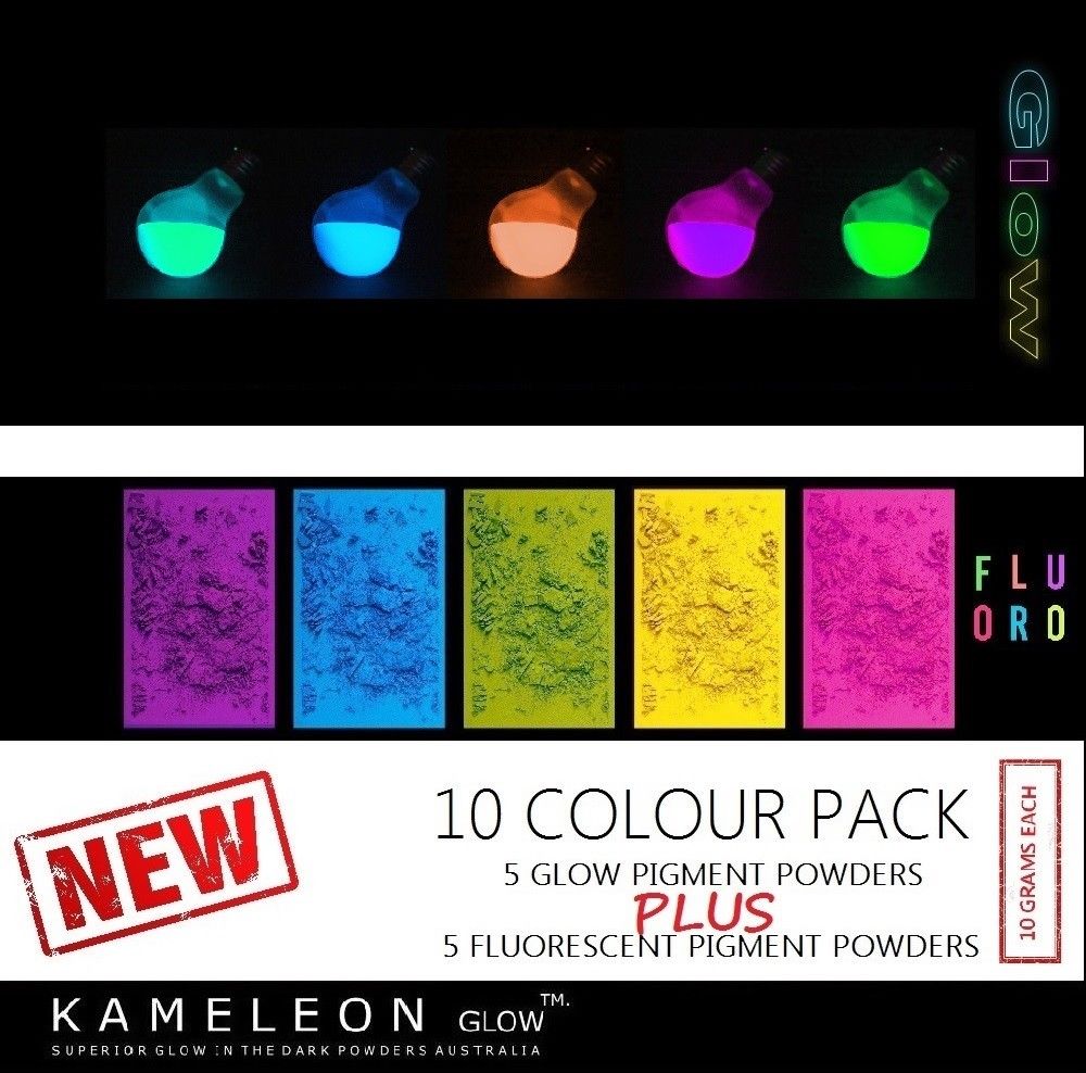 Multi pack - GLOW in the dark and Fluorescent pigment powder pack - 10 colours!