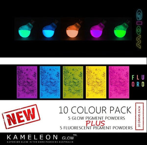 Multi pack - GLOW in the dark and Fluorescent pigment powder pack - 10 colours!